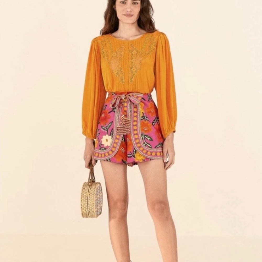 Farm Rio ORANGE LACE BLOUSE - Picture 2 of 6